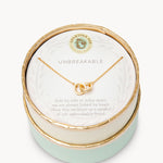 Gold in box Spartina 449 Unbreakable Necklace 18 Inch – Features two interlocking rings symbolizing enduring strength and connection. A delicate 18" chain with secure clasp supports this elegant and meaningful charm design. Perfect gift for loved ones. Available at Be Charmed.