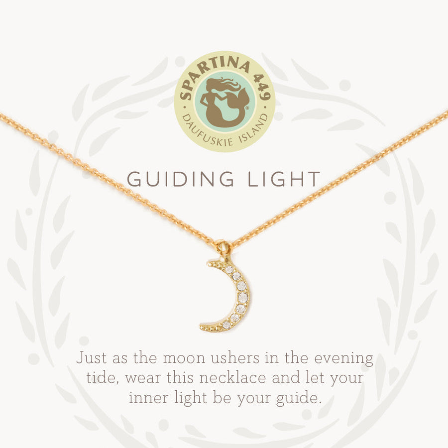 Gold on card Spartina 449 Guiding Light Necklace 18 Inch – Elegant charm necklace featuring a compass design symbolizing guidance, purpose, and hope. Dainty 18" chain with secure clasp makes it ideal for daily wear or gifting. A heartfelt token of encouragement. 