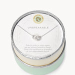 Silver in box Spartina 449 Unbreakable Necklace 18 Inch – Features two interlocking rings symbolizing enduring strength and connection. A delicate 18" chain with secure clasp supports this elegant and meaningful charm design. Perfect gift for loved ones. Available at Be Charmed.
