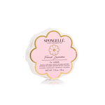 Packaging of Spongellé French Jardin soap with floral design and text indicating its uses for cleansing, exfoliating, and massaging. Available at Be Charmed