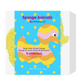 Sponge Animals by Spongellé body wash infused sponge packaging on a white background. Available at Be Charmed