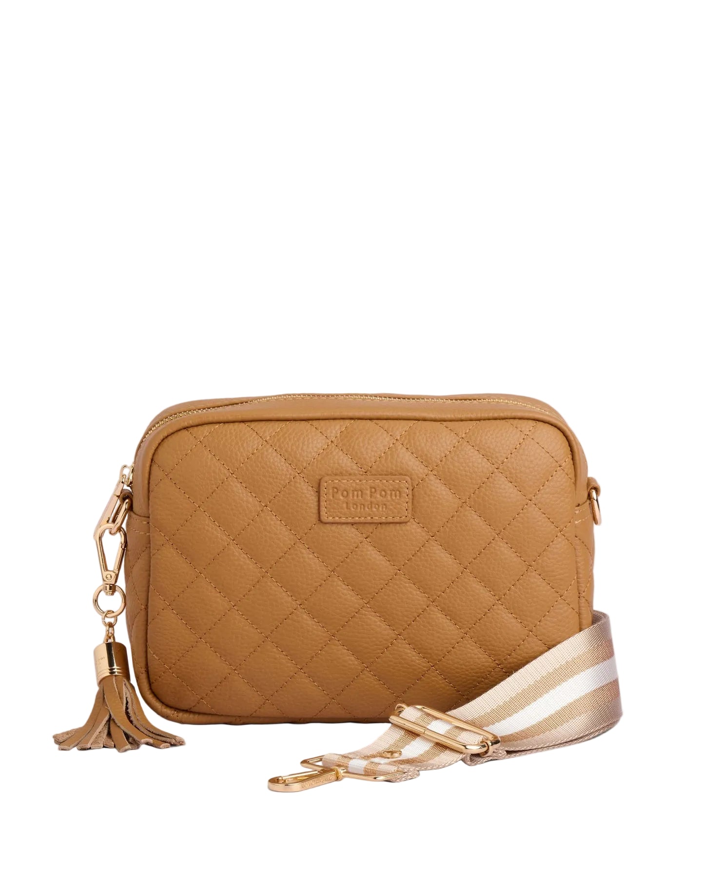 Maple Pom Pom London Quilted City leather crossbody bag in a quilted finish with gold hardware available at Be Charmed.