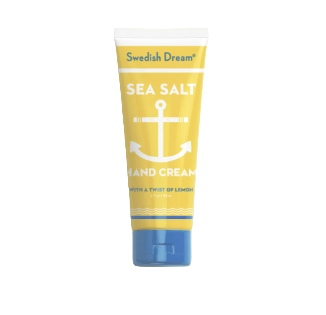 Tube of Swedish Dream Sea Salt Hand Cream on a white background. Available at Be Charmed