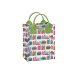 A small, durable Book Club Swig Life mini reusable gift bag with webbed nylon handles, shown in a vibrant pattern. Available at Be Charmed.