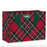 Red and green plaid bag with a 'swig' logo on a white background. Available at Be Charmed