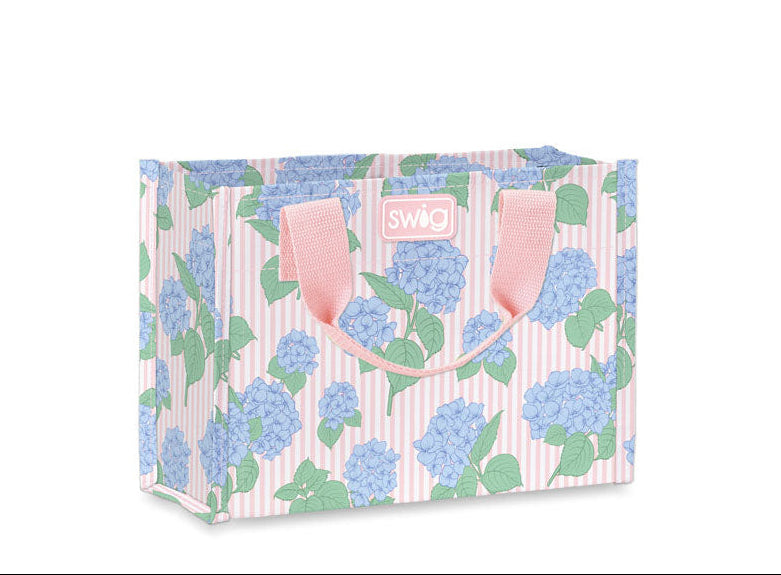 Small rectangular gift bag with floral design and pink accents on a white background. Available at Be Charmed