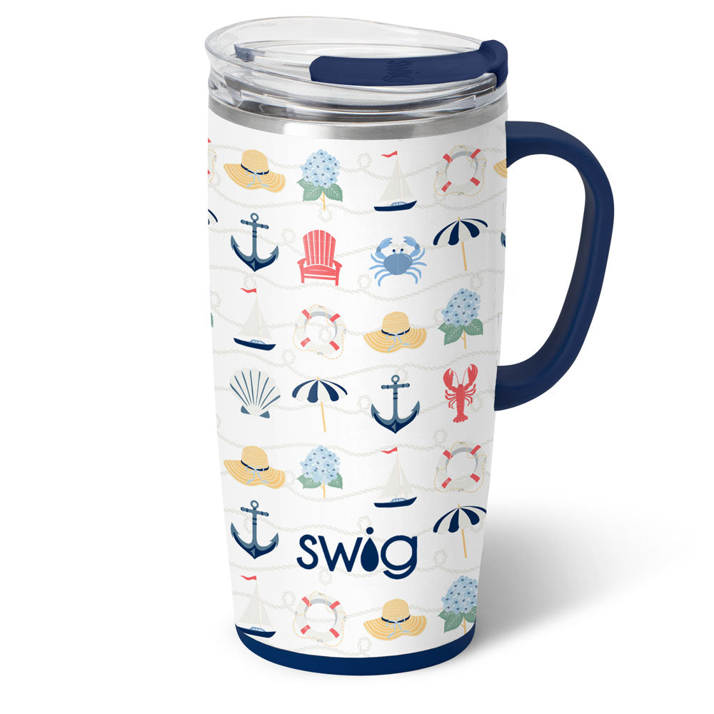 Swig travel mug with nautical pattern on a white background. Available at Be Charmed