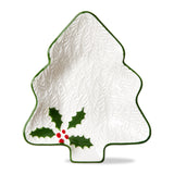 A sculpted tree-shaped earthenware candy dish featuring hand-painted holiday holly and berry details, available at Be Charmed.  