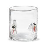 Clear glass tumbler with snowman designs on a white background.  Available at Be Charmed