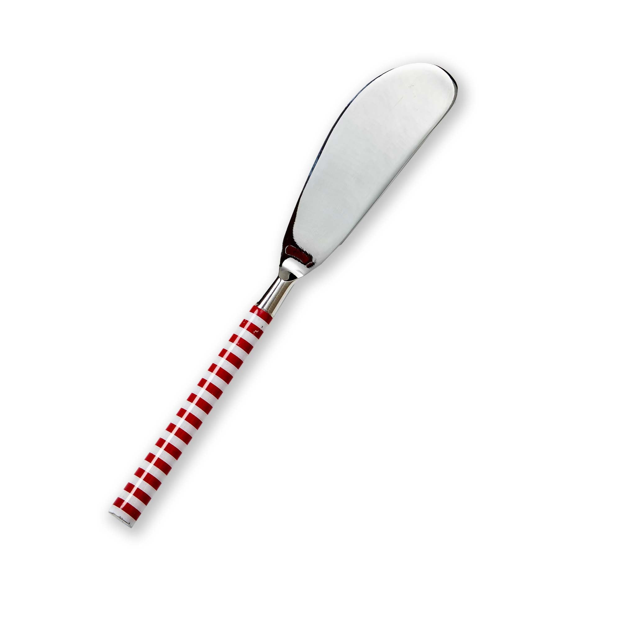 Butter knife with a red and white checkered handle on a white background. Available at Be Charmed