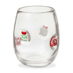 Clear glass with colorful cut-out designs on a white background. Available at Be Charmed