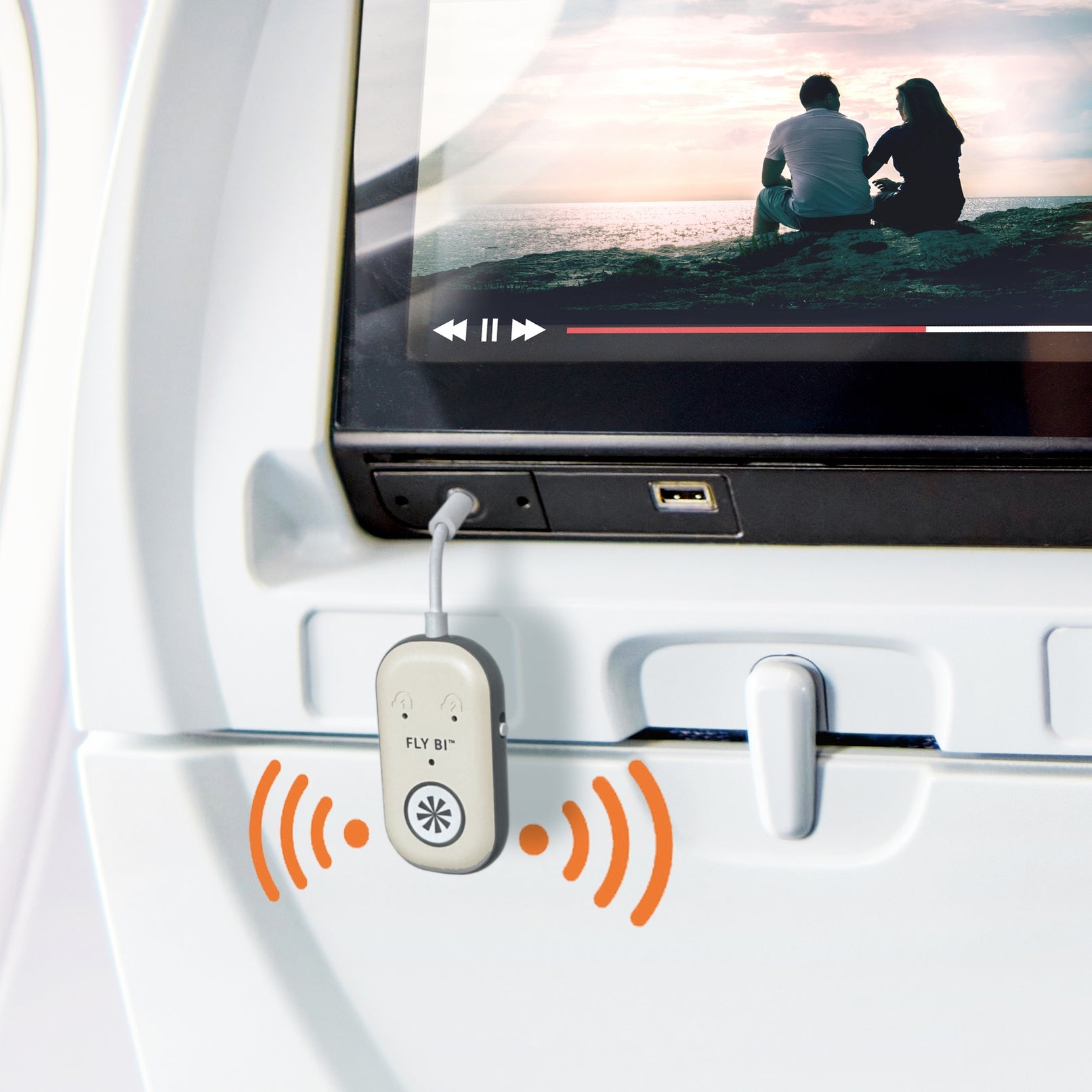 Tech Candy Fly Bi Transmitter – Bluetooth adapter for wireless audio on airplanes, gyms, or devices with headphone jacks. Available at Be Charmed