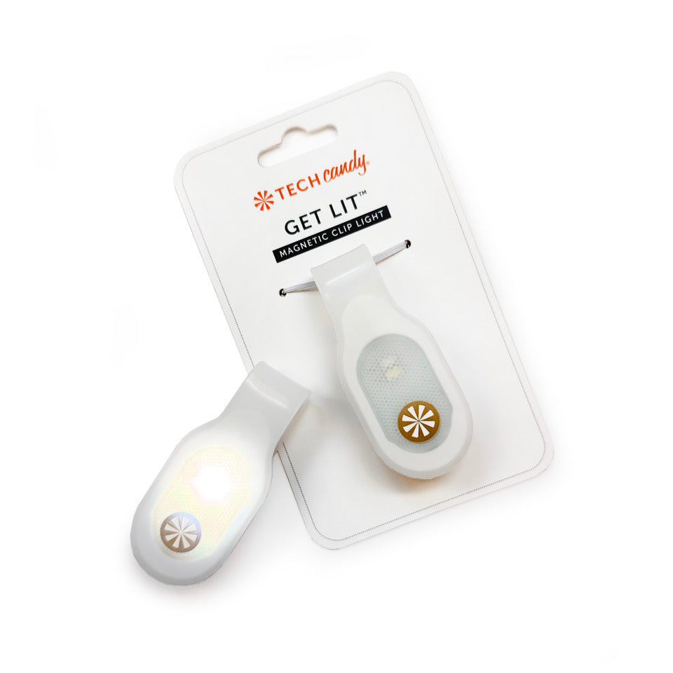 Tech Candy magnetic clip light on a white background. Available at Be Charmed