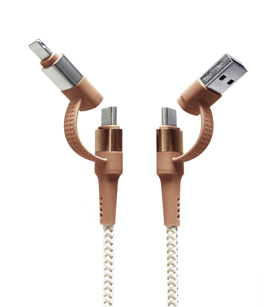 Tech Candy USB cables with different connectors on a white background. Available at Be Charmed
