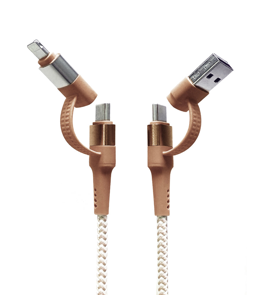 Tech Candy USB cables with different connectors on a white background. Available at Be Charmed