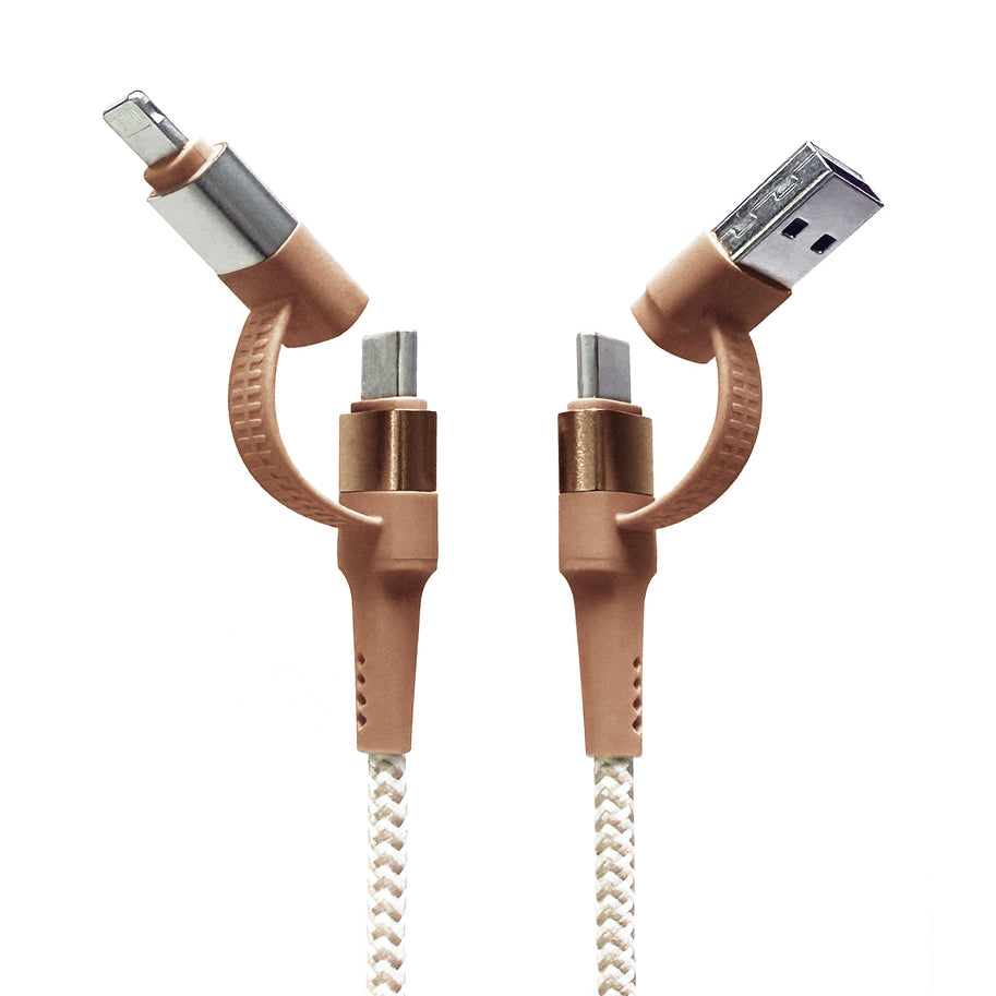 Tech Candy USB cables with different connectors on a white background. Available at Be Charmed