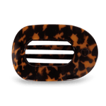 Teleties Flat Round Hair Clip in Tortoise, no-damage classic hair accessory, available at Be Charmed