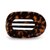 Teleties Flat Round Hair Clip in Tortoise, no-damage classic hair accessory, available at Be Charmed