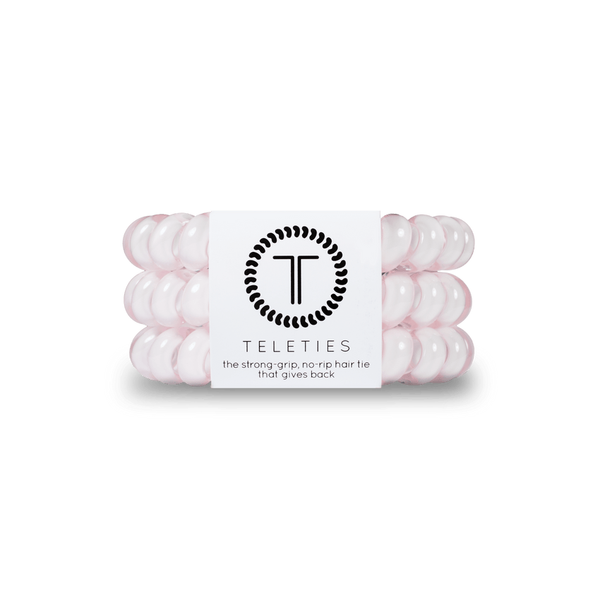 Large Teleties Hair Ties in Rose Water Pink, no-damage elastic hair accessories, available at Be Charmed