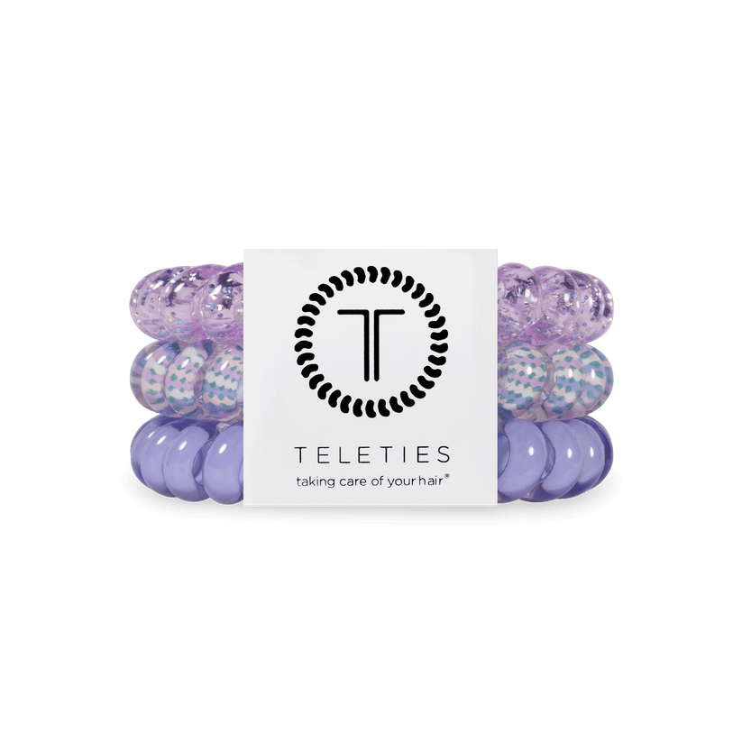 Large Lavender Mist hair ties with a Teleties label on a white background. Available at Be Charmed