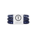 Set of Nightfall Navy hair ties with a Teleties branded label on a white background. Available at Be Charmed