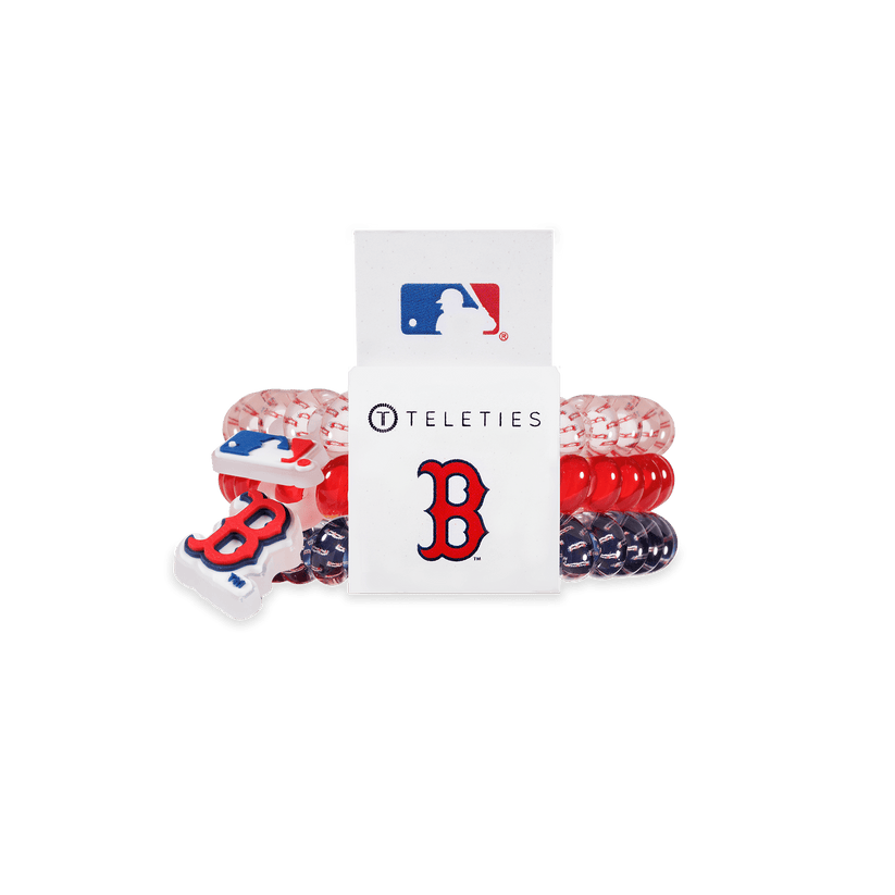 Teleties with Boston Red Sox logo and MLB logo on a clear background. Available at Be Charmed