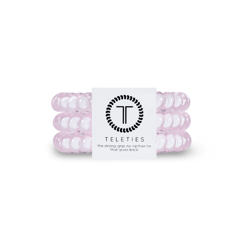 Small Teleties Hair Ties in Rose Water Pink, no-damage elastic hair accessories, available at Be Charmed
