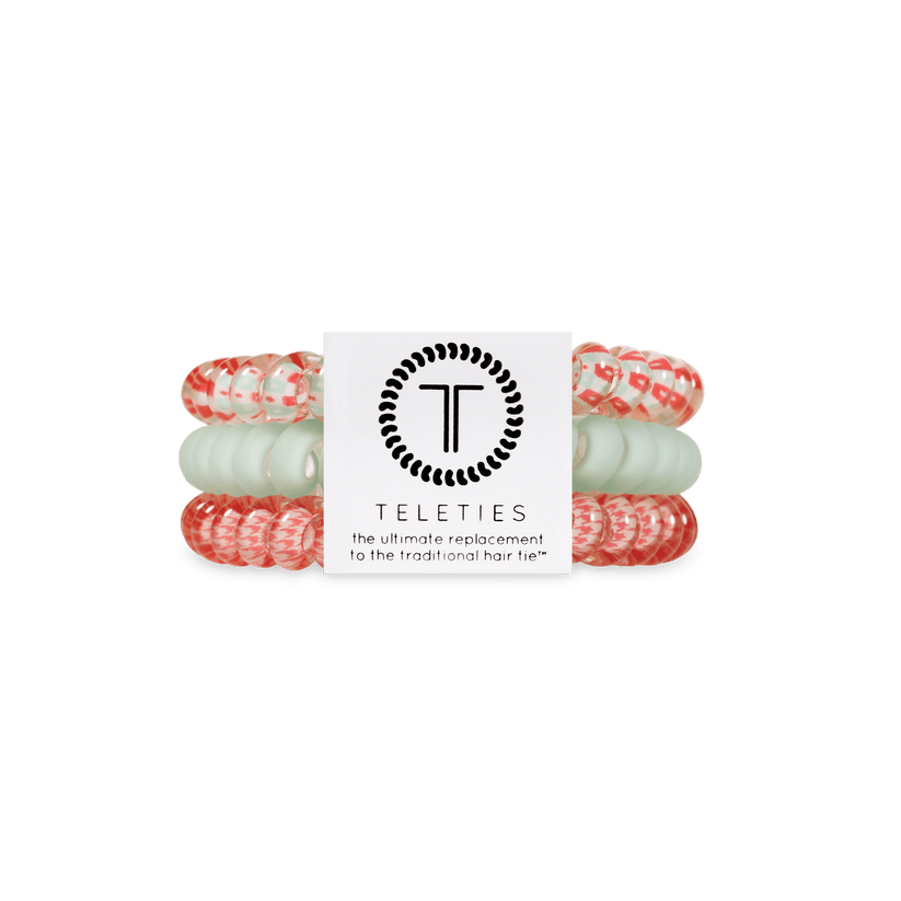 Small Calming Coral Hair Ties by Teleties, strong grip and no-rip hair accessories, available at Be Charmed.