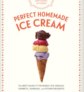 Book cover of 'Perfect Homemade Ice Cream' with an ice cream cone illustration on a white background. Available at Be Charmed