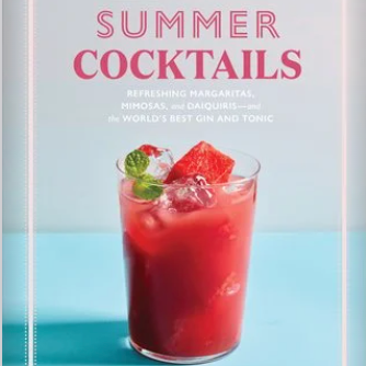 Book cover of 'Summer Cocktails' by Nick Mautone with a cocktail illustration on a light blue background. Available at Be Charmed