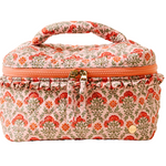 Floral-patterned makeup bag with a zipper on a white background. Available at Be Charmed