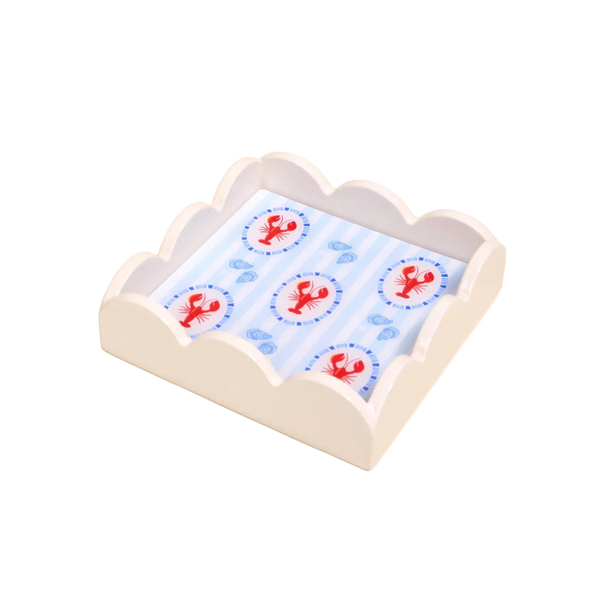Small white Tray with lobster design on a white background. Available at Be Charmed