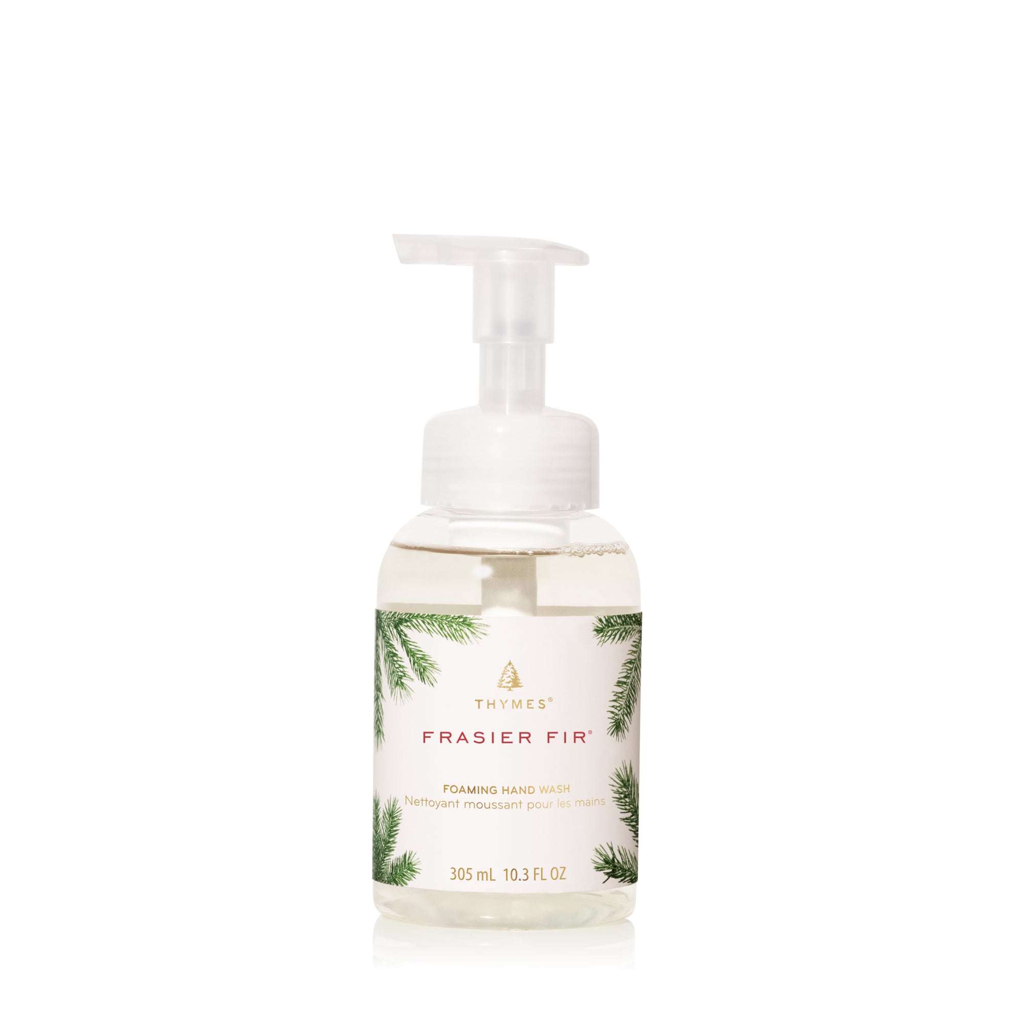 Foaming hand wash bottle with Thymes branding on a white background. Available at Be Charmed