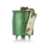 Thymes Frasier Fir Green Metal Tin Candle with fresh pine fragrance, available at Be Charmed.