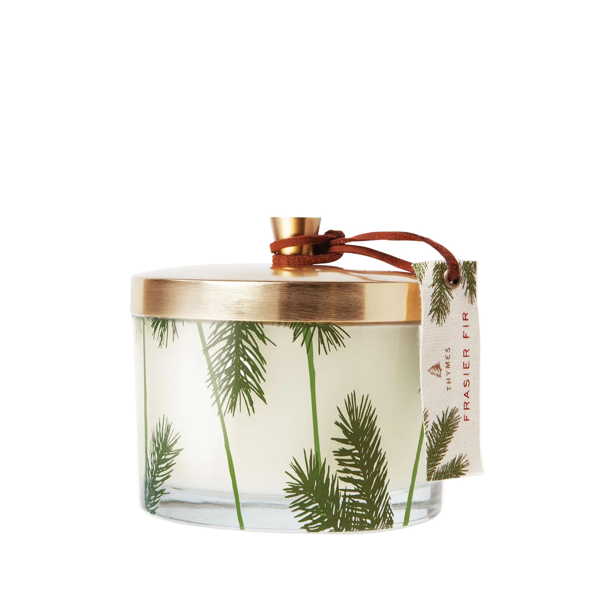 Thymes Frasier Fir Pine Needle 3 Wick Candle with festive pine fragrance – Available at Be Charmed