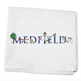 Tina Labadini Designs Tea Towel featuring Medfield illustration. Charming local kitchen décor and gift. Available at Be Charmed.