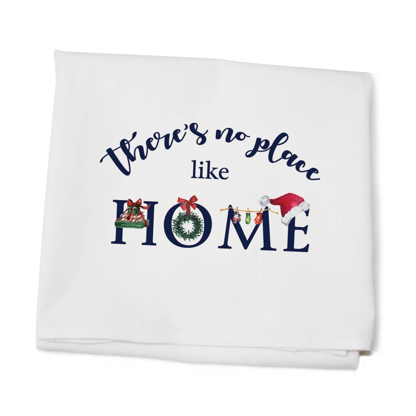 No Place Like Home Christmas tea towel by Tina Labadini Designs, festive holiday kitchen decor. Available at Be Charmed.