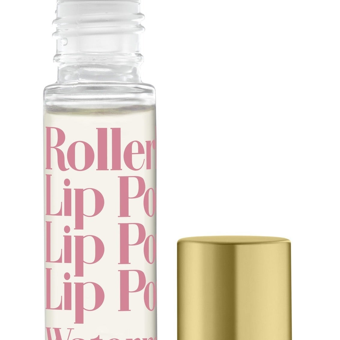 A rollerball lip potion with watermelon flavor, accompanied by its cap, displayed against a white background. Available at Be Charmed