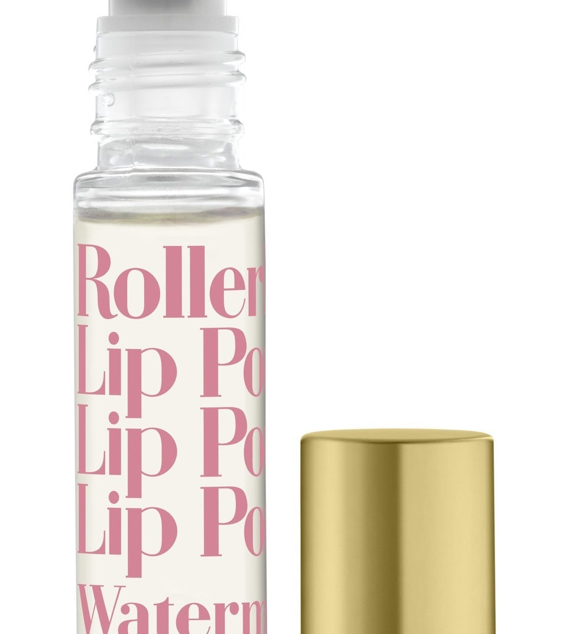 A rollerball lip potion with watermelon flavor, accompanied by its cap, displayed against a white background. Available at Be Charmed