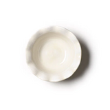 Top view Hand‑painted Coton Colors Signature White Ruffle Dipping Bowl in creamy white stoneware with delicate ruffled edge, perfect for dips, nuts, candles or jewelry – Available at Be Charmed