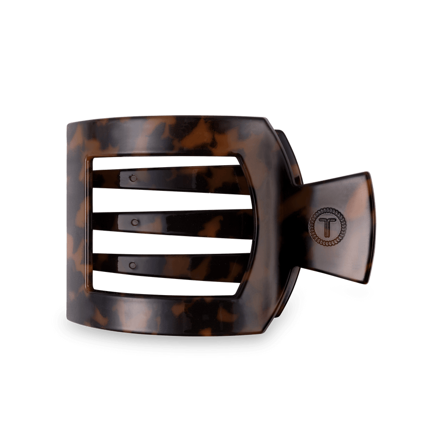 Tortoise Flat Square Hair Clip with bendable teeth and sleek strong hold—available at Be Charmed.