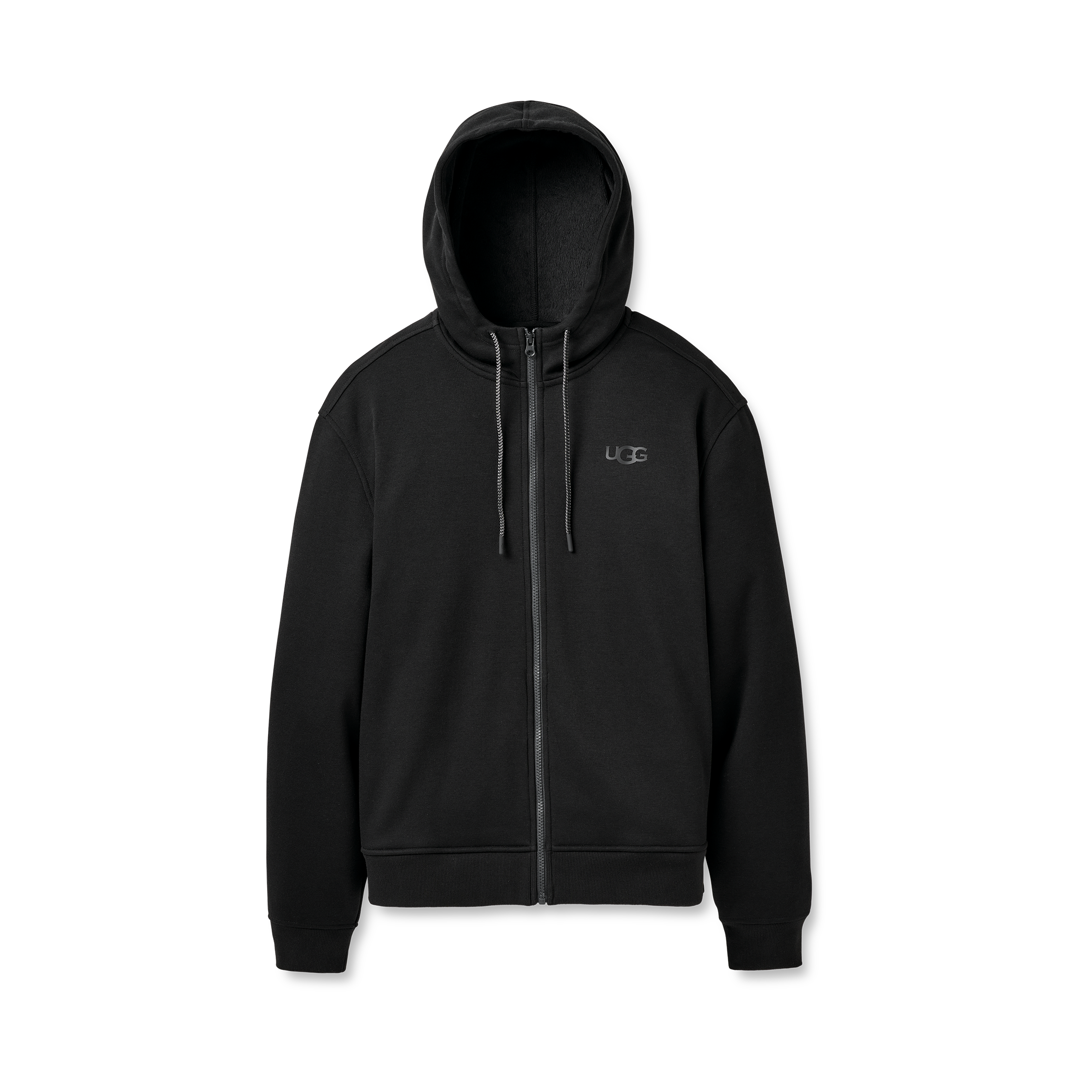 Black UGG Mens hoodie with a brand logo on a white background. Available at Be Charmed. 