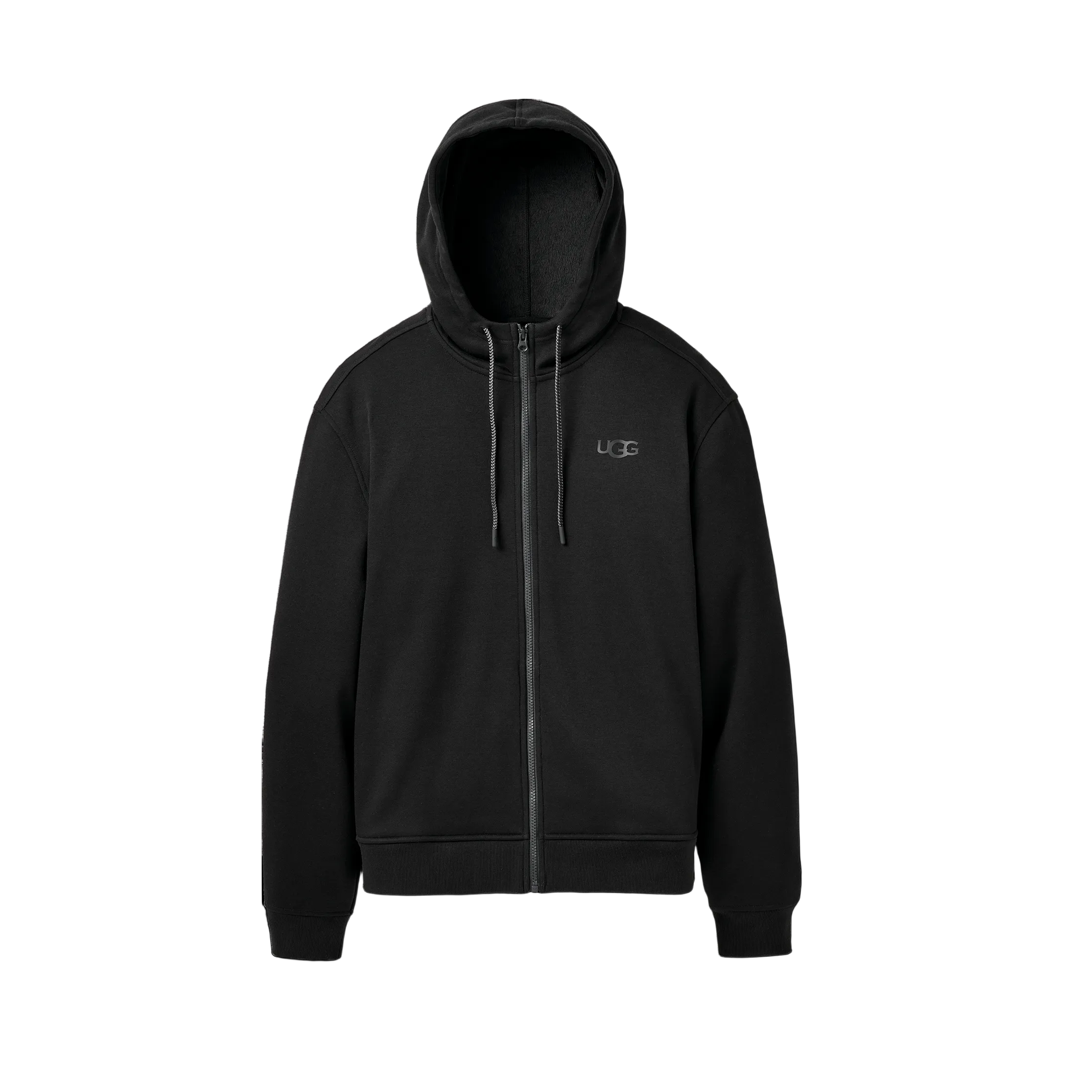 Black UGG Mens hoodie with a brand logo on a white background. Available at Be Charmed. 