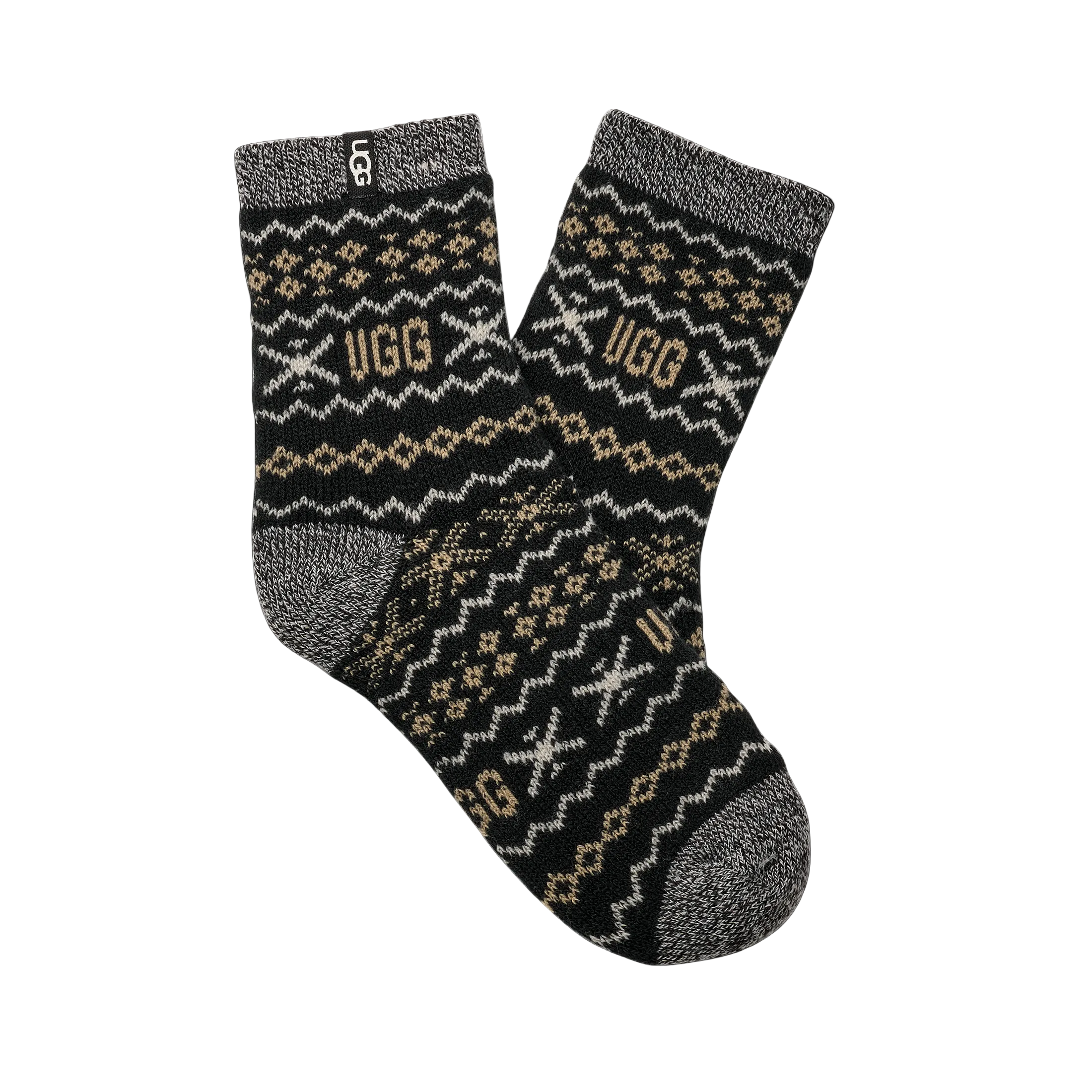 Pair of UGG socks with a pattern on a white background. Available at Be Charmed. 