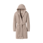 UGG Women's Amari Rib Robe in Granite grey textured hooded cozy knit loungewear, available at Be Charmed.