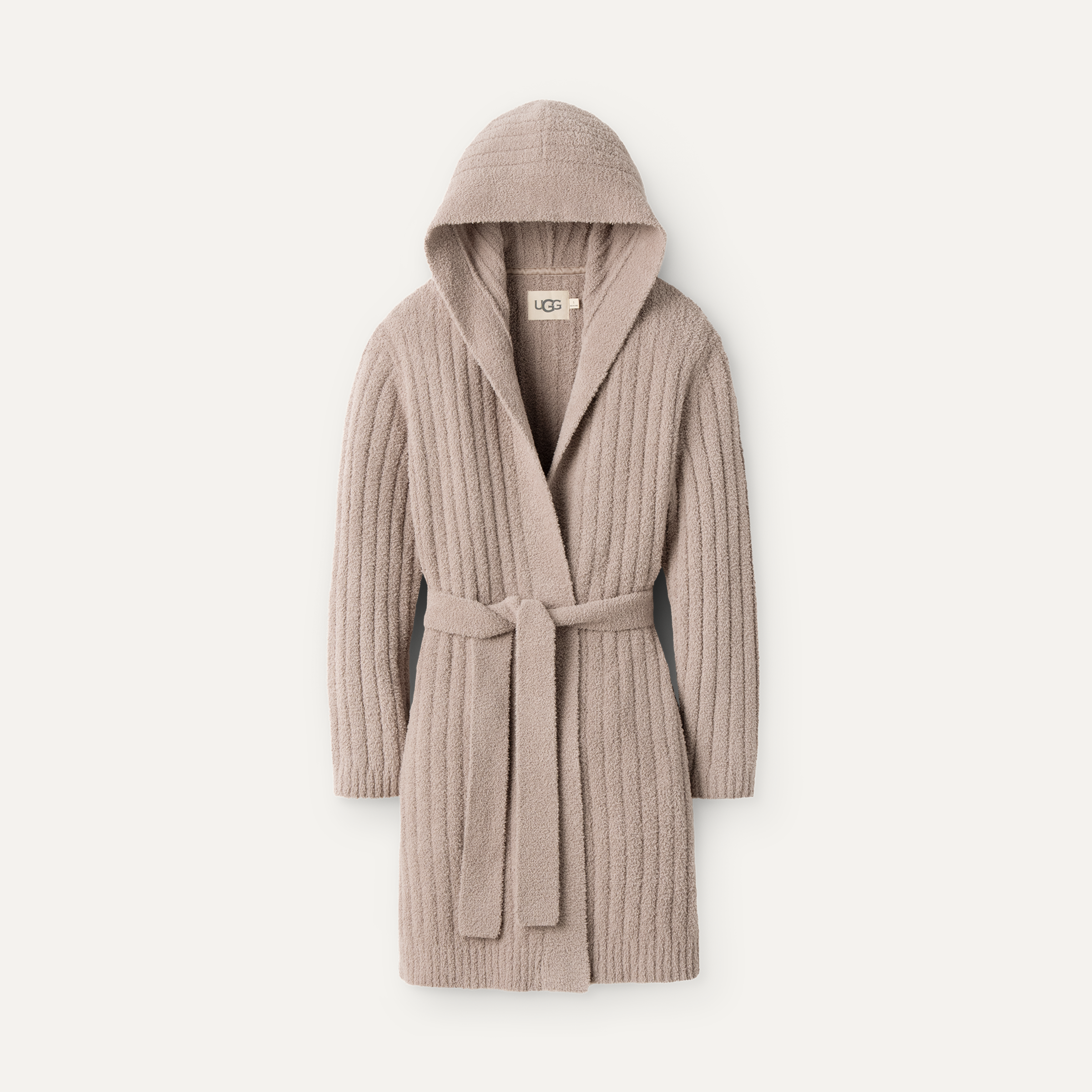 UGG Women's Amari Rib Robe in Granite grey textured hooded cozy knit loungewear, available at Be Charmed.