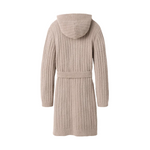 Back view of UGG Women's Amari Rib Robe in Granite grey textured hooded cozy knit loungewear, available at Be Charmed.