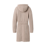 Back view of UGG Women's Amari Rib Robe in Granite grey textured hooded cozy knit loungewear, available at Be Charmed.