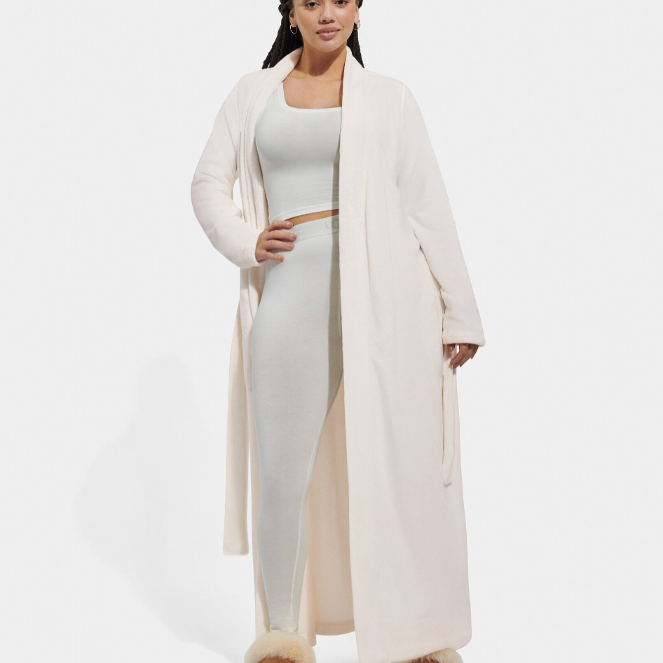 UGG Marlow premium long fleece robe in Nimbus with on-seam side pockets, available at Be Charmed.
