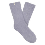 Pair of gray fuzzy socks on a white background. Available at Be Charmed